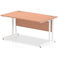 Impulse 1400mm Rectangular Desk, White Cantilever Leg, Beech