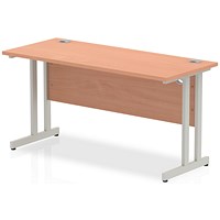 Impulse 1400mm Slim Rectangular Desk, Silver Legs, Beech