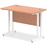 Impulse 1000mm Slim Rectangular Desk, White Cantilever Leg, Beech