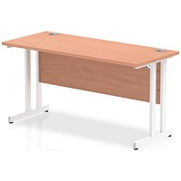 Impulse 1400mm Slim Rectangular Desk, White Cantilever Leg, Beech