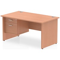 Impulse 1400mm Rectangular Desk With 2 Drawer Fixed Pedestal, Panel End Leg, Beech