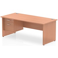 Impulse 1800mm Rectangular Desk With 2 Drawer Fixed Pedestal, Panel End Leg, Beech