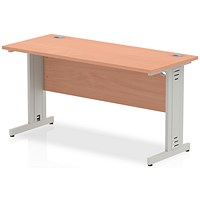 Impulse 1400mm Slim Rectangular Desk, Silver Cable Managed Leg, Beech