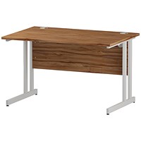 Impulse 1200mm Rectangular Desk, White Cantilever Leg, Walnut