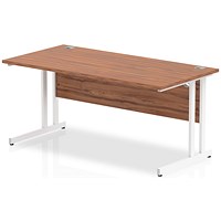 Impulse 1600mm Rectangular Desk, White Cantilever Leg, Walnut