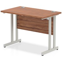 Impulse 1000mm Slim Rectangular Desk, Silver Cantilever Leg, Walnut