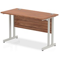 Impulse 1200mm Slim Rectangular Desk, Silver Cantilever Leg, Walnut