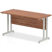 Impulse 1400mm Slim Rectangular Desk, Silver Cantilever Leg, Walnut
