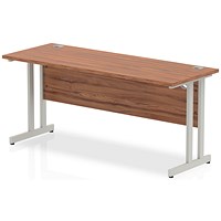 Impulse 1600mm Slim Rectangular Desk, Silver Cantilever Leg, Walnut