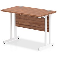 Impulse 1000mm Slim Rectangular Desk, White Cantilever Leg, Walnut