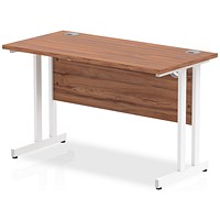 Impulse 1200mm Slim Rectangular Desk, White Cantilever Leg, Walnut