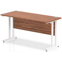 Impulse 1400mm Slim Rectangular Desk, White Cantilever Leg, Walnut