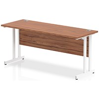 Impulse 1600mm Slim Rectangular Desk, White Cantilever Leg, Walnut