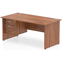Impulse 1600mm Rectangular Desk With 2 Drawer Fixed Pedestal, Panel End Leg, Walnut