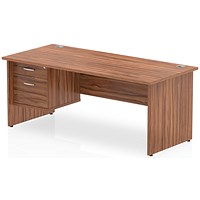 Impulse 1800mm Rectangular Desk With 2 Drawer Fixed Pedestal, Panel End Leg, Walnut