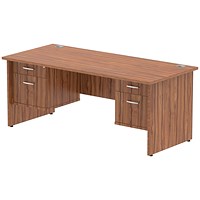 Impulse 1800mm Rectangular Desk With 2 x 2 Drawer Fixed Pedestals, Panel End Leg, Walnut