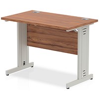 Impulse 1000mm Slim Rectangular Desk, Silver Cable Managed Leg, Walnut
