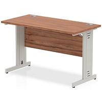 Impulse 1200mm Slim Rectangular Desk, Silver Cable Managed Leg, Walnut