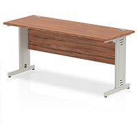 Impulse 1600mm Slim Rectangular Desk, Silver Cable Managed Leg, Walnut