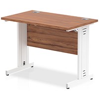 Impulse 1000mm Slim Rectangular Desk, White Cable Managed Leg, Walnut