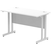 Impulse 1200mm Slim Rectangular Desk, Silver Legs, White