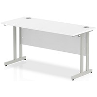 Impulse 1400mm Slim Rectangular Desk, Silver Cantilever Leg, White