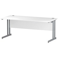 Impulse 1800mm Slim Rectangular Desk, Silver Legs, White