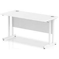 Impulse 1400mm Slim Rectangular Desk, White Legs, White