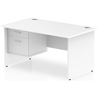 Impulse 1400mm Rectangular Desk With 2 Drawer Fixed Pedestal, Panel End Leg, White