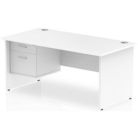 Impulse 1600mm Rectangular Desk With 2 Drawer Fixed Pedestal, Panel End Leg, White