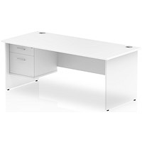 Impulse 1800mm Rectangular Desk With 2 Drawer Fixed Pedestal, Panel End Leg, White