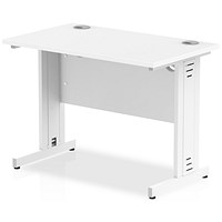 Impulse 1000mm Slim Rectangular Desk, Cable Managed Silver Legs, White
