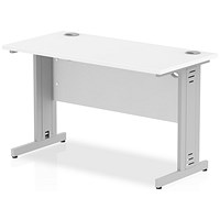 Impulse 1200mm Slim Rectangular Desk, Silver Cable Managed Leg, White