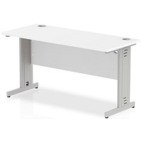 Impulse 1400mm Slim Rectangular Desk, Cable Managed Silver Legs, White