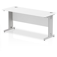 Impulse 1600mm Slim Rectangular Desk, Silver Cable Managed Leg, White