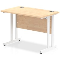 Impulse 1000mm Slim Rectangular Desk, White Cantilever Leg, Maple
