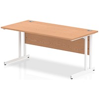 Impulse 1600mm Rectangular Desk, White Cantilever Leg, Oak
