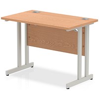 Impulse 1000mm Slim Rectangular Desk, Silver Cantilever Leg, Oak