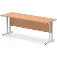 Impulse 1800mm Slim Rectangular Desk, Silver Cantilever Leg, Oak