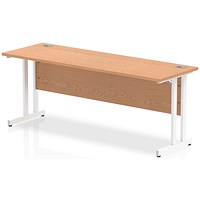 Impulse 1800mm Slim Rectangular Desk, White Cantilever Leg, Oak