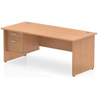 Impulse 1800mm Rectangular Desk With 2 Drawer Fixed Pedestal, Panel End Leg, Oak