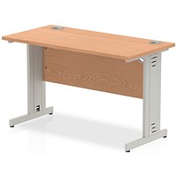 Impulse 1200mm Slim Rectangular Desk, Silver Cable Managed Leg, Oak