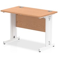 Impulse 1000mm Slim Rectangular Desk, White Cable Managed Leg, Oak