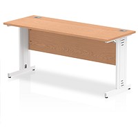 Impulse 1600mm Slim Rectangular Desk, White Cable Managed Leg, Oak