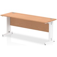 Impulse 1800mm Slim Rectangular Desk, White Cable Managed Leg, Oak