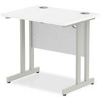 Impulse 800mm Slim Rectangular Desk, Silver Legs, White