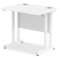Impulse 800mm Slim Rectangular Desk, White Legs, White