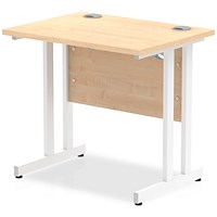 Impulse 800mm Slim Rectangular Desk, White Cantilever Leg, Maple