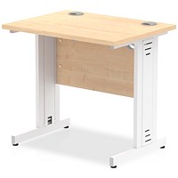 Impulse 800mm Slim Rectangular Desk, White Cable Managed Leg, Maple