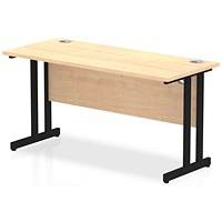 Impulse 1400mm Slim Rectangular Desk, Black Cantilever Leg, Maple